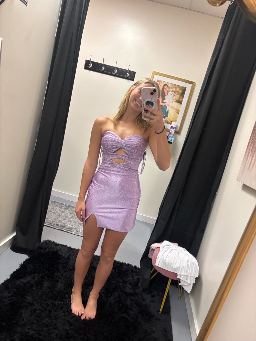 Strapless Lilac Sequin Cutout Prom Dress